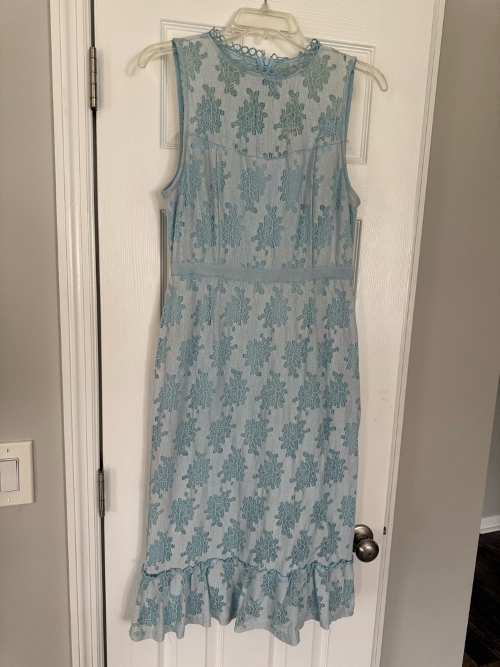 miami Sky Blue Lace Midi Dress with Ruffle Hem